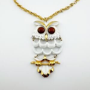 Vintage Owl‎ Pendant Necklace Long Gold Chain Retro Statement Necklace